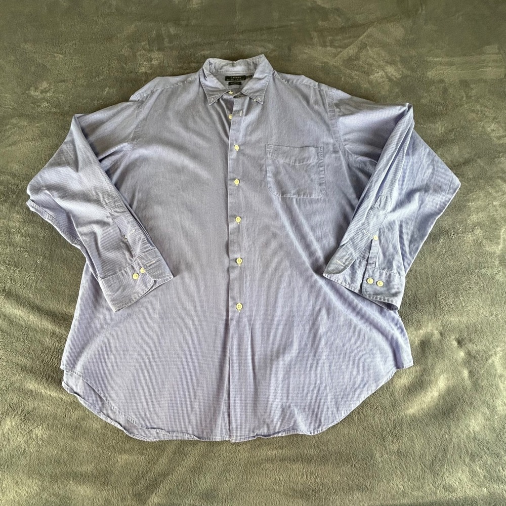 Lauren Ralph Lauren Mens Blue Micro Check Cotton Button Down Shirt 17 34/35 VTG‎